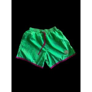 Vintage 90's Umbro Soccer Shorts Sz Medium Green Pink Lightweight